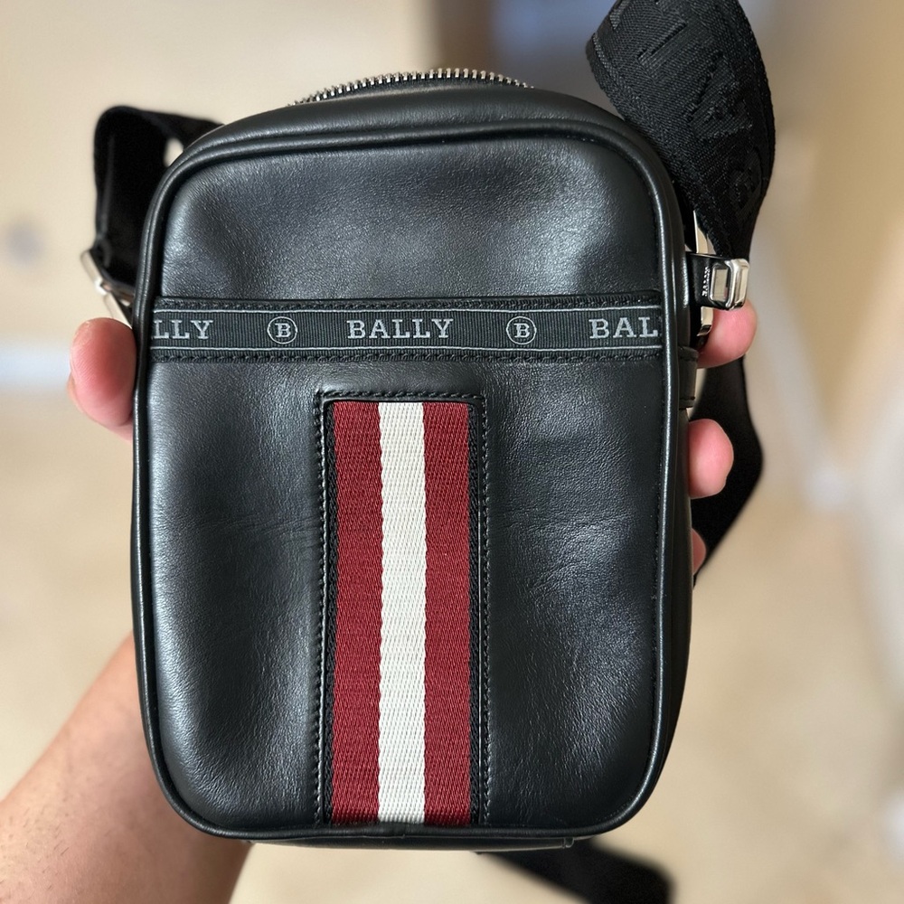 Bally Black and Red Belt Bag with Signature Stripe
